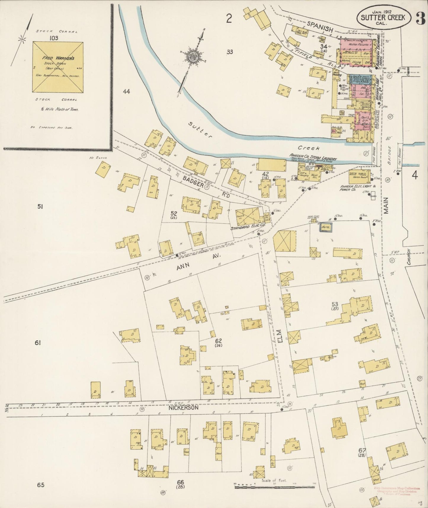 Sanborn Fire Insurance Map from Sutter Creek, Amador County, California (1912), Sheet #0004 - Complete Map Set gallery image, historic Sanborn map, vintage wall art, California California