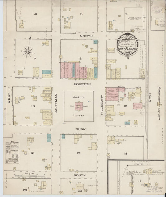 Sanborn Fire Insurance Map from Mount Pleasant, Titus County, Texas (1885), Sheet #0001 - Historic Sanborn Fire Insurance Map Print, vintage old map wall art, antique decor, genealogy gift, Texas Texas map