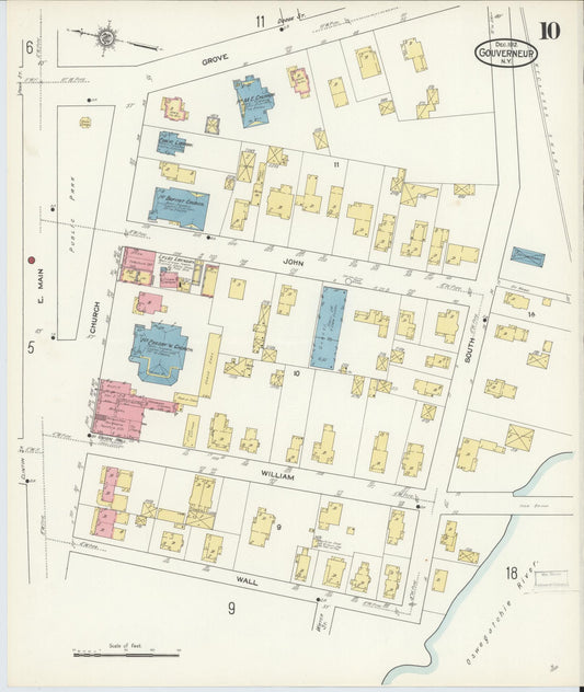Sanborn Fire Insurance Map from Gouverneur, Saint Lawrence County, New York (1912), Sheet #0010 - Historic Sanborn Fire Insurance Map Print, vintage old map wall art, antique decor, genealogy gift, New York New York map