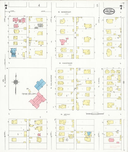 Sanborn Fire Insurance Map from Carlsbad, Eddy County, New Mexico (1930), Sheet #0007 - Complete Map Set gallery image, historic Sanborn map, vintage wall art, New Mexico New Mexico