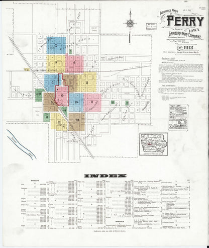 Sanborn Fire Insurance Map from Perry, Dallas County, Iowa (1918), Sheet #0001 - Historic Sanborn Fire Insurance Map Print, vintage old map wall art