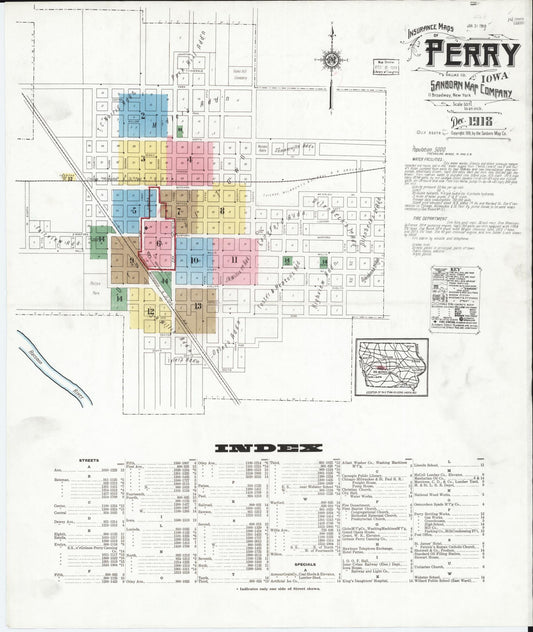 Sanborn Fire Insurance Map from Perry, Dallas County, Iowa (1918), Sheet #0001 - Historic Sanborn Fire Insurance Map Print, vintage old map wall art