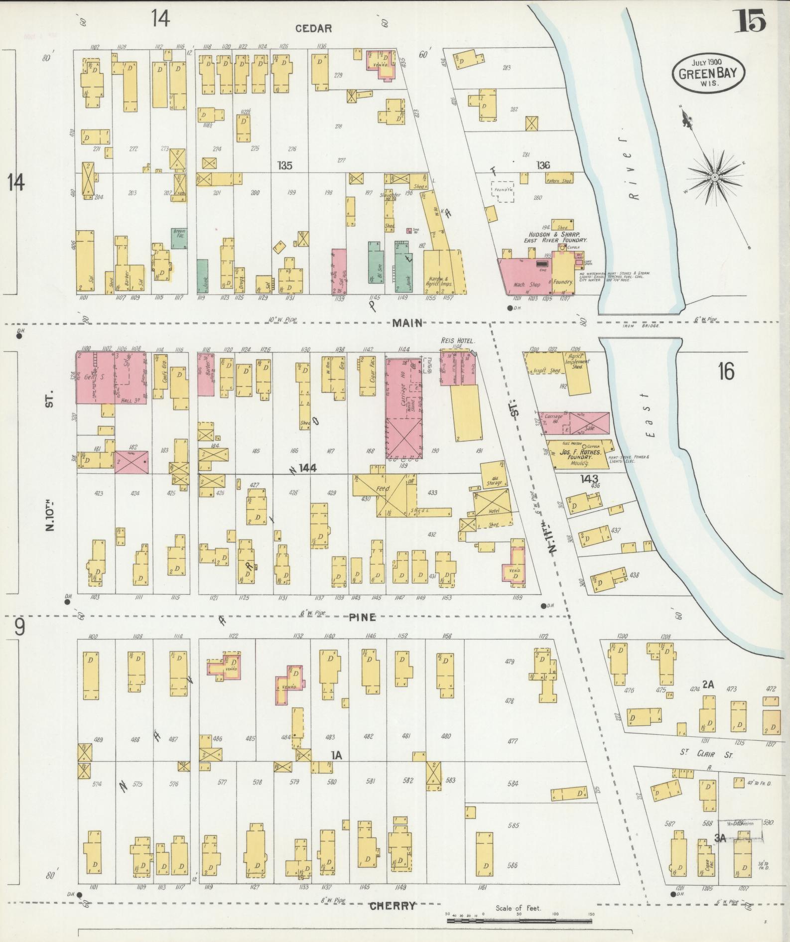 Sanborn Fire Insurance Map from Green Bay, Brown County, Wisconsin (1900), Sheet #0015 - Complete Map Set gallery image, historic Sanborn map, vintage wall art, Wisconsin Wisconsin