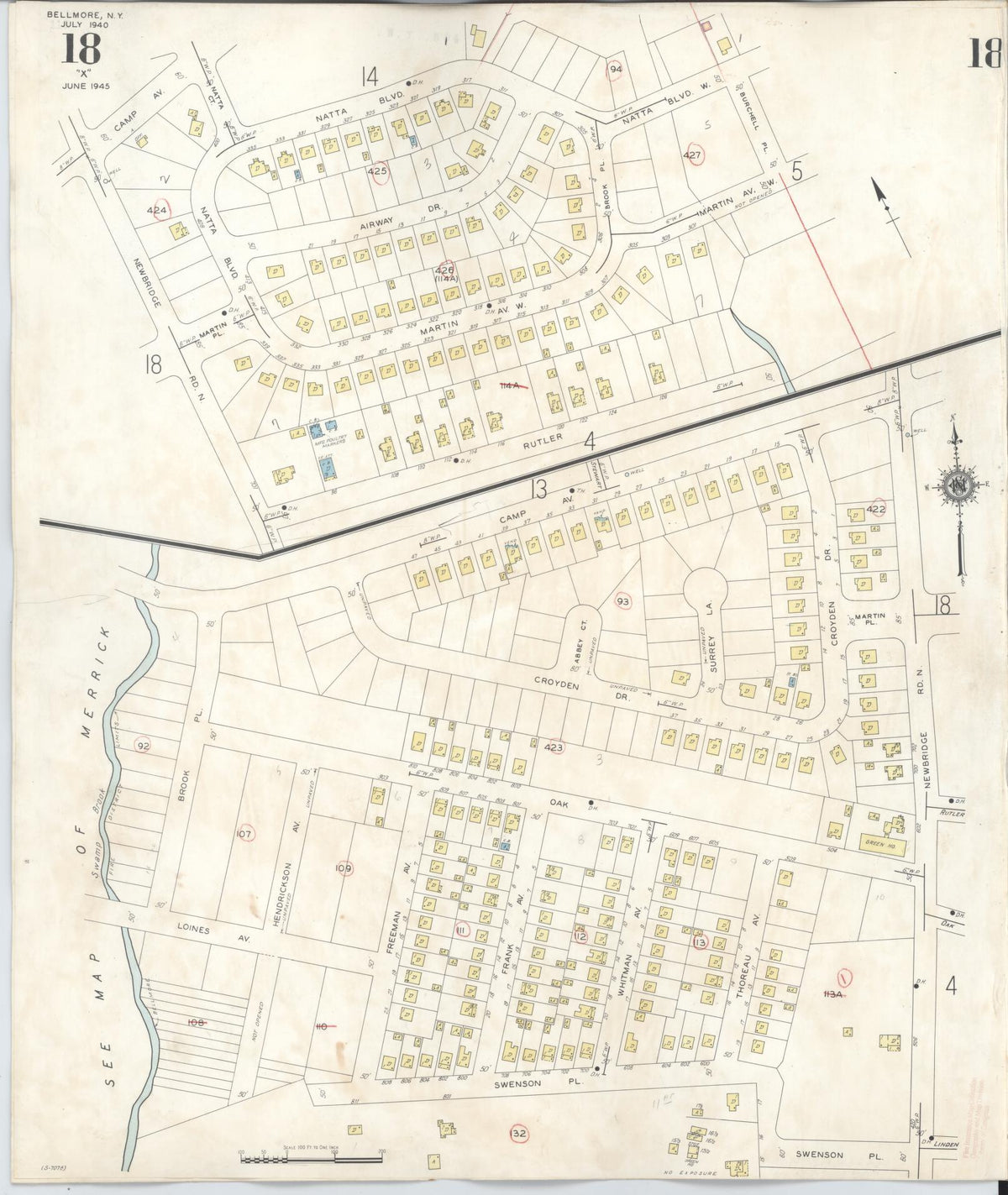 Sanborn Fire Insurance Map from Bellmore, Nassau County, New York (1945), Sheet #0018 - Complete Map Set gallery image, historic Sanborn map, vintage wall art, New York New York