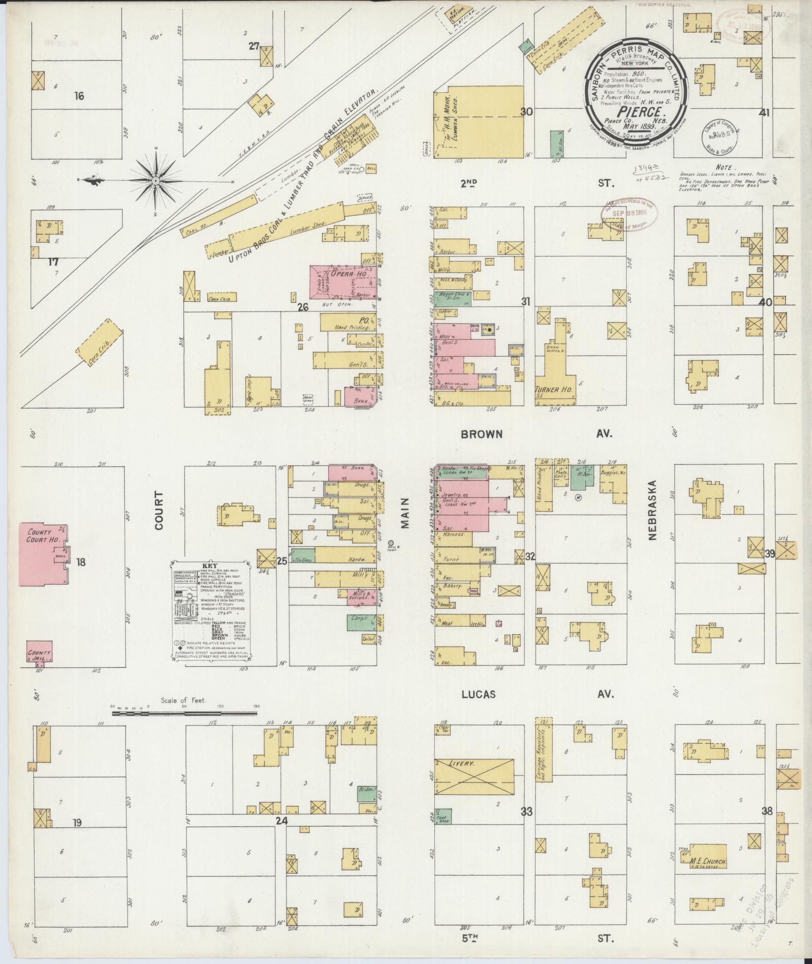 Sanborn Fire Insurance Map from Pierce, Pierce County, Nebraska (1899), Sheet #0001 - Historic Sanborn Fire Insurance Map Print, vintage old map wall art, antique decor, genealogy gift, Nebraska Nebraska map