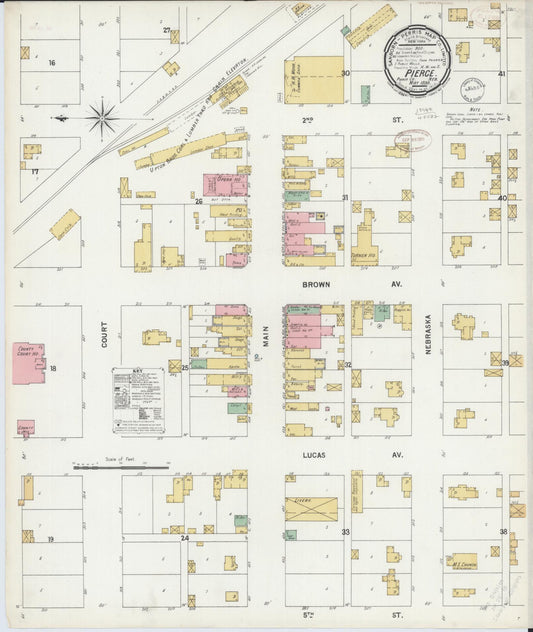 Sanborn Fire Insurance Map from Pierce, Pierce County, Nebraska (1899), Sheet #0001 - Historic Sanborn Fire Insurance Map Print, vintage old map wall art, antique decor, genealogy gift, Nebraska Nebraska map