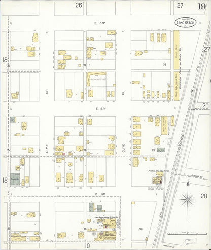 Sanborn Fire Insurance Map from Long Beach, Los Angeles County, California (1905), Sheet #0019 - Complete Map Set gallery image, historic Sanborn map, vintage wall art, California California
