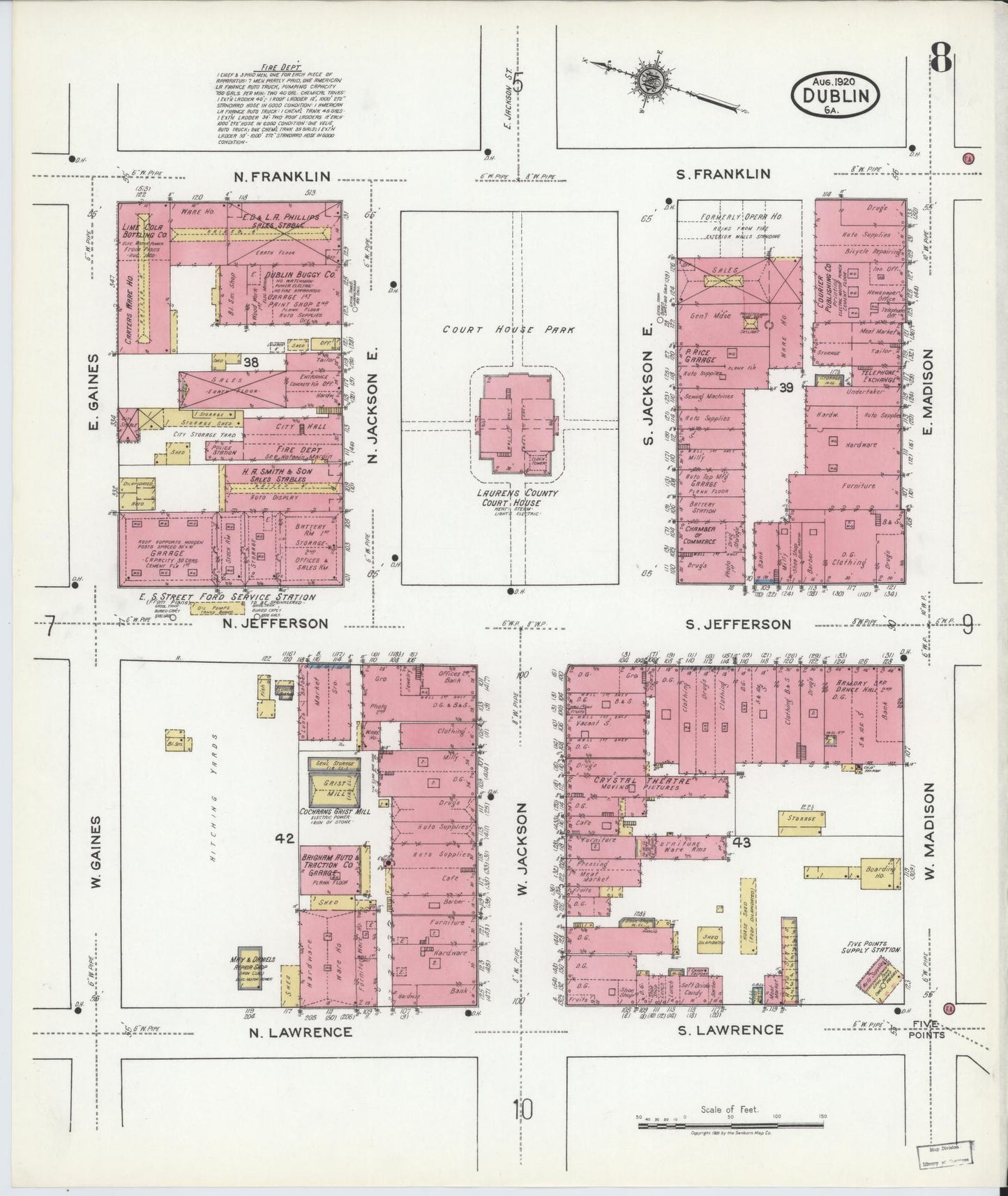 Sanborn Fire Insurance Map from Dublin, Laurens County, Georgia (1920), Sheet #0008 - Complete Map Set gallery image, historic Sanborn map, vintage wall art, Georgia Georgia