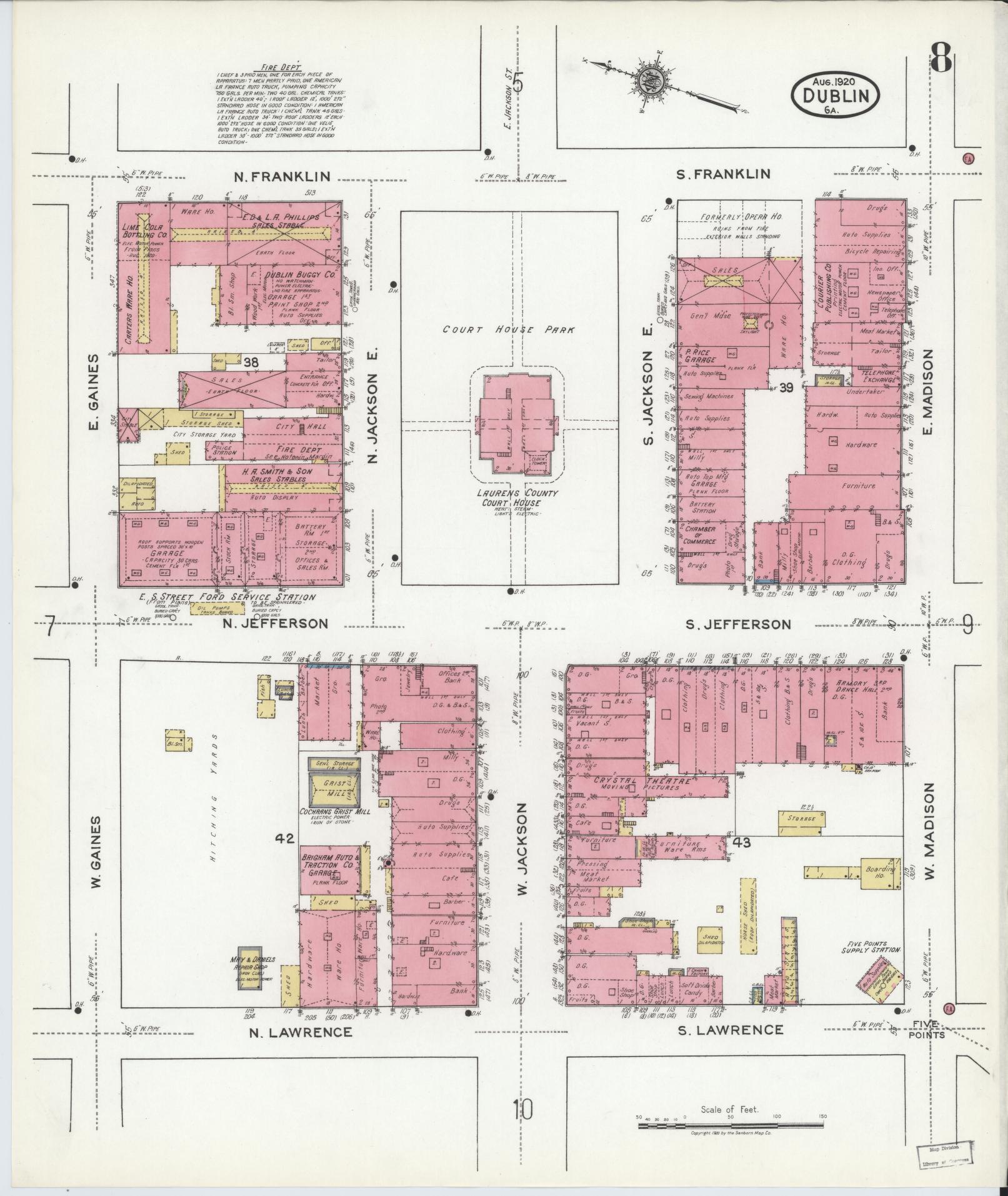 Sanborn Fire Insurance Map from Dublin, Laurens County, Georgia (1920), Sheet #0008 - Complete Map Set gallery image, historic Sanborn map, vintage wall art, Georgia Georgia