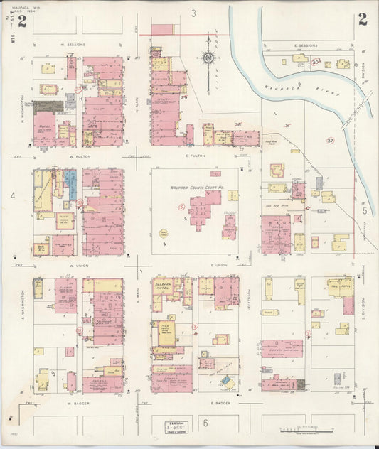 Sanborn Fire Insurance Map from Waupaca, Waupaca County, Wisconsin (1941), Sheet #0002 - Historic Sanborn Fire Insurance Map Print, vintage old map wall art, antique decor, genealogy gift, Wisconsin Wisconsin map
