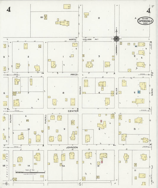 Sanborn Fire Insurance Map from Springdale, Washington County, Arkansas (1924), Sheet #0004 - Historic Sanborn Fire Insurance Map Print, vintage old map wall art, antique decor, genealogy gift, Arkansas Arkansas map