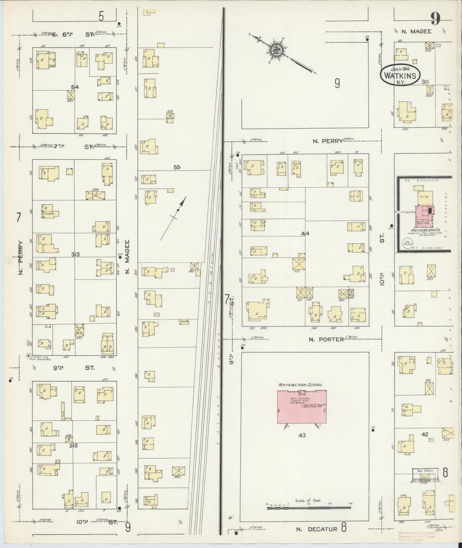 Sanborn Fire Insurance Map from Watkins Glen, Schuyler County, New York (1914), Sheet #0009 - Complete Map Set gallery image, historic Sanborn map, vintage wall art, New York New York