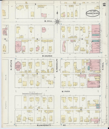Sanborn Fire Insurance Map from Champaign, Champaign County, Illinois (1892), Sheet #0002 - Complete Map Set gallery image, historic Sanborn map, vintage wall art, Illinois Illinois