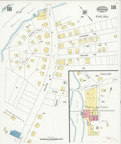 Sanborn Fire Insurance Map from Needham, Norfolk County, Massachusetts (1926), Sheet #0018 - Historic Sanborn Fire Insurance Map Print, vintage old map wall art, antique decor, genealogy gift, Massachusetts Massachusetts map
