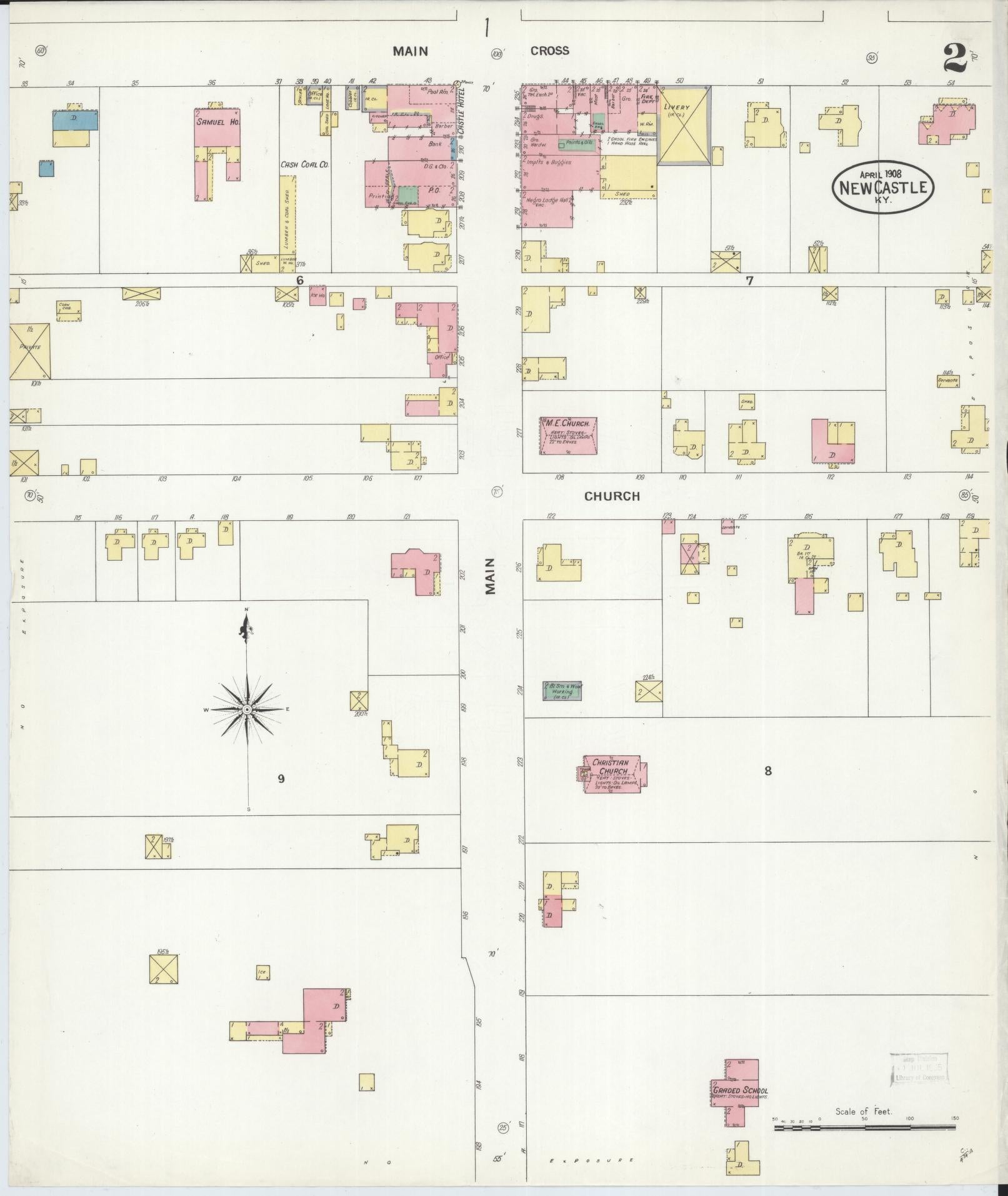 Sanborn Fire Insurance Map from New Castle, Henry County, Kentucky (1908), Sheet #0002 - Historic Sanborn Fire Insurance Map Print, vintage old map wall art, antique decor, genealogy gift, Kentucky Kentucky map