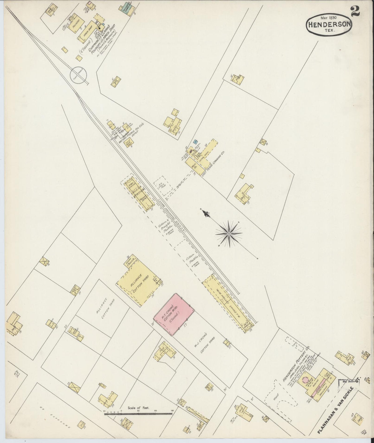 Sanborn Fire Insurance Map from Henderson, Rusk County, Texas (1890), Sheet #0002 - Historic Sanborn Fire Insurance Map Print, vintage old map wall art, antique decor, genealogy gift, Texas Texas map