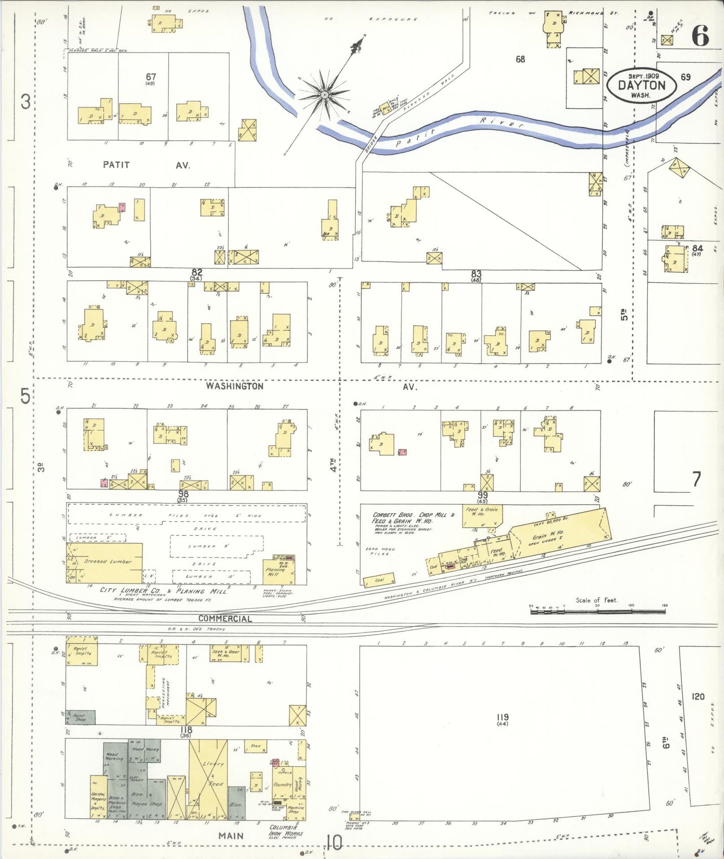 Sanborn Fire Insurance Map from Dayton, Columbia County, Washington (1909), Sheet #0006 - Complete Map Set gallery image, historic Sanborn map, vintage wall art, Washington Washington