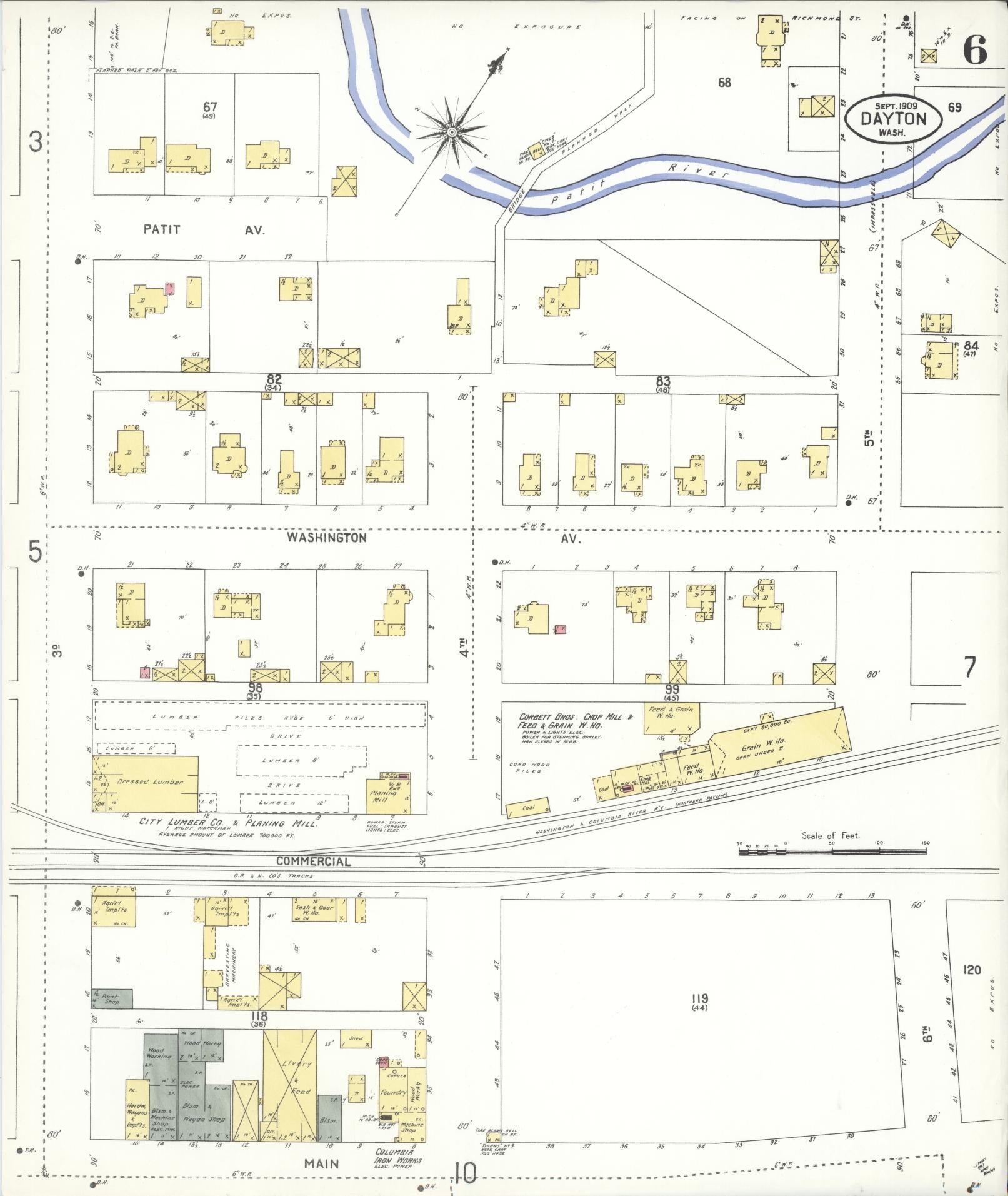 Sanborn Fire Insurance Map from Dayton, Columbia County, Washington (1909), Sheet #0006 - Complete Map Set gallery image, historic Sanborn map, vintage wall art, Washington Washington