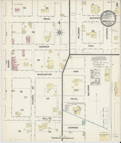 Sanborn Fire Insurance Map from Monticello, Jefferson County, Florida (1890), Sheet #0001 - Historic Sanborn Fire Insurance Map Print, vintage old map wall art, antique decor, genealogy gift, Florida Florida map
