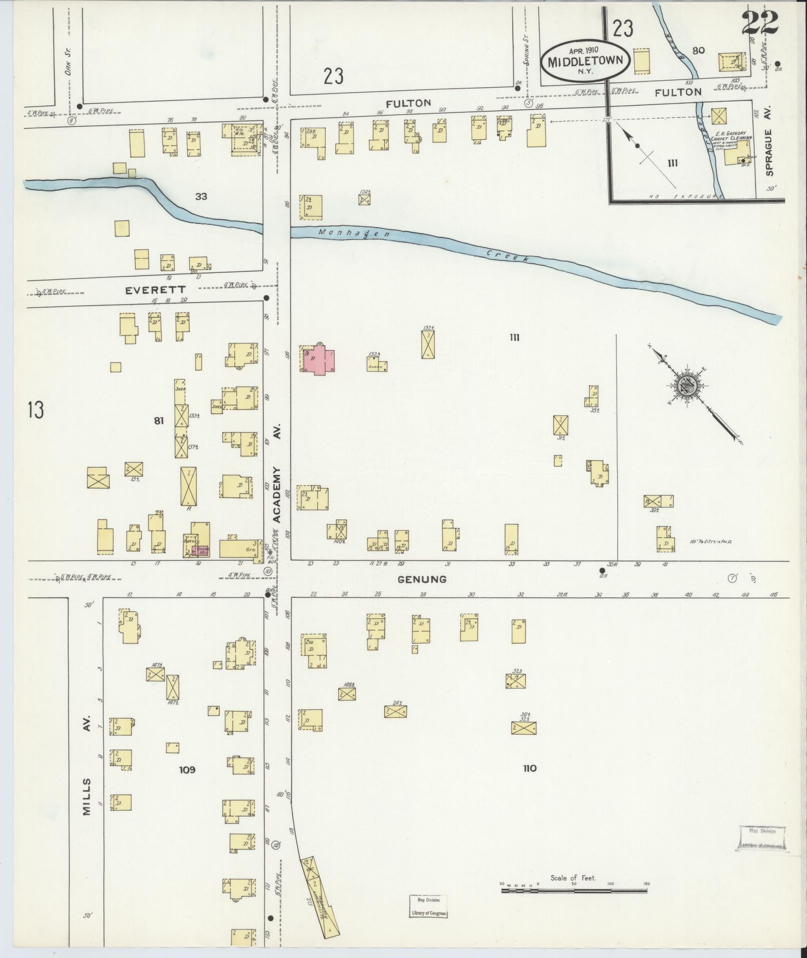 Sanborn Fire Insurance Map from Middletown, Orange County, New York (1910), Sheet #0022 - Complete Map Set gallery image, historic Sanborn map, vintage wall art, New York New York