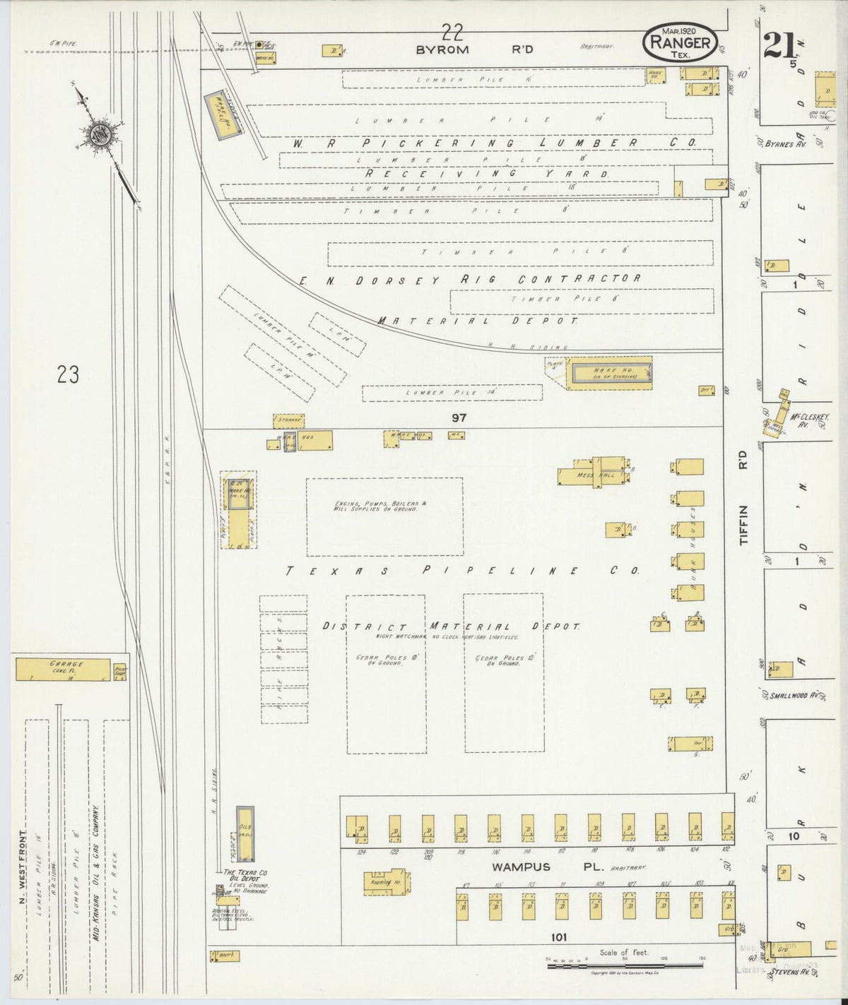 Sanborn Fire Insurance Map from Ranger, Eastland County, Texas (1920), Sheet #0021 - Historic Sanborn Fire Insurance Map Print, vintage old map wall art, antique decor, genealogy gift, Texas Texas map