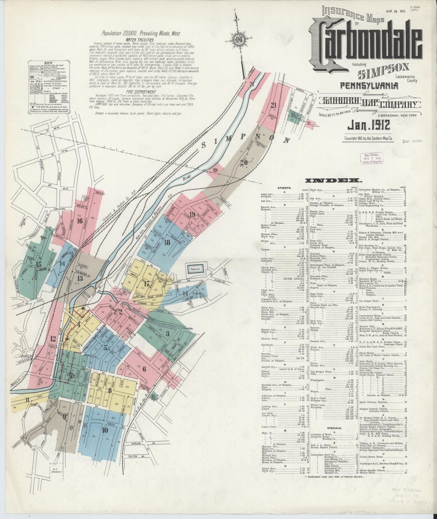 Sanborn Fire Insurance Map from Carbondale, Lackawanna County, Pennsylvania (1912), Sheet #0001 - Historic Sanborn Fire Insurance Map Print, vintage old map wall art, antique decor, genealogy gift, Pennsylvania Pennsylvania map