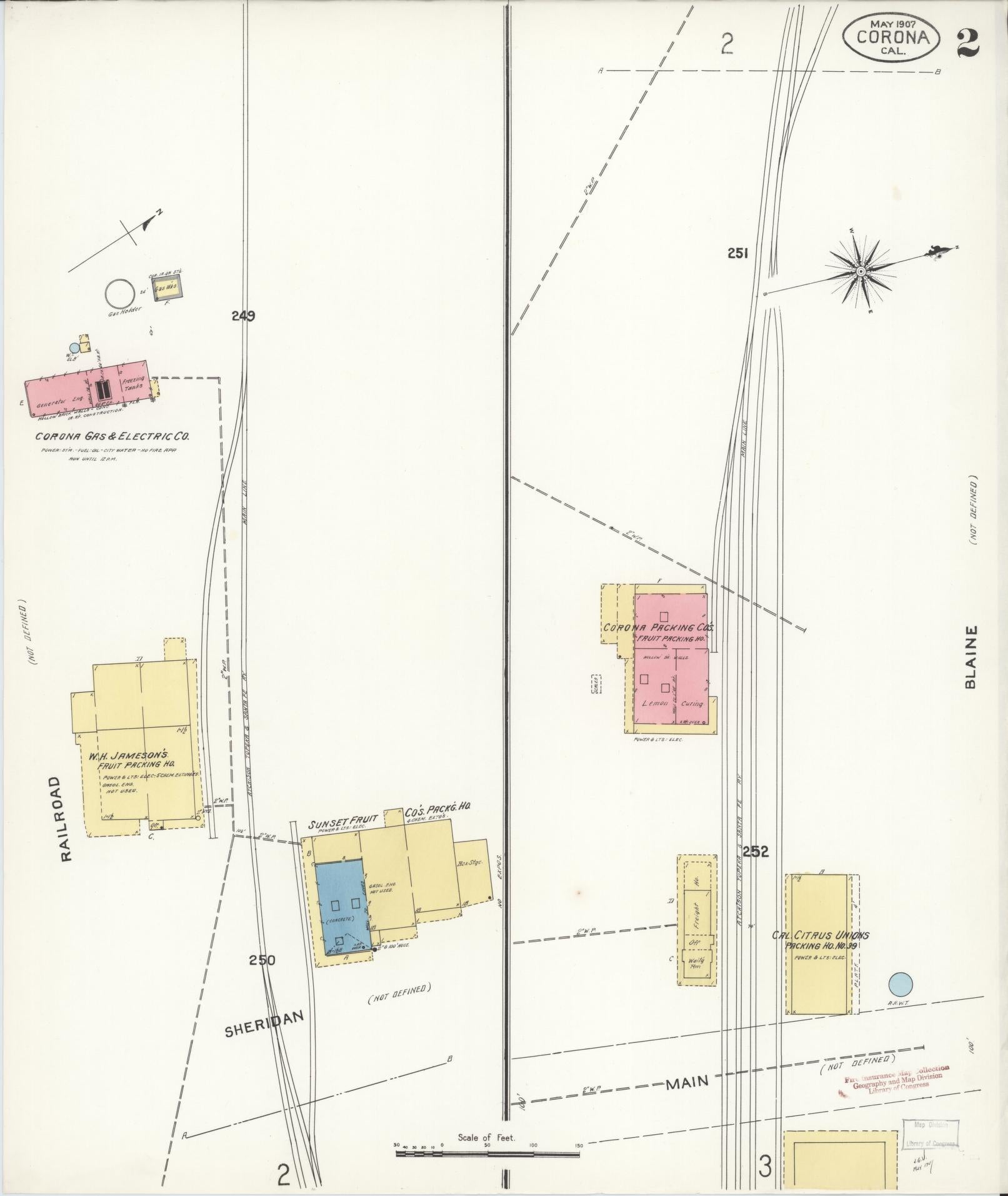Sanborn Fire Insurance Map from Corona, Riverside County, California (1907), Sheet #0002 - Complete Map Set gallery image, historic Sanborn map, vintage wall art, California California