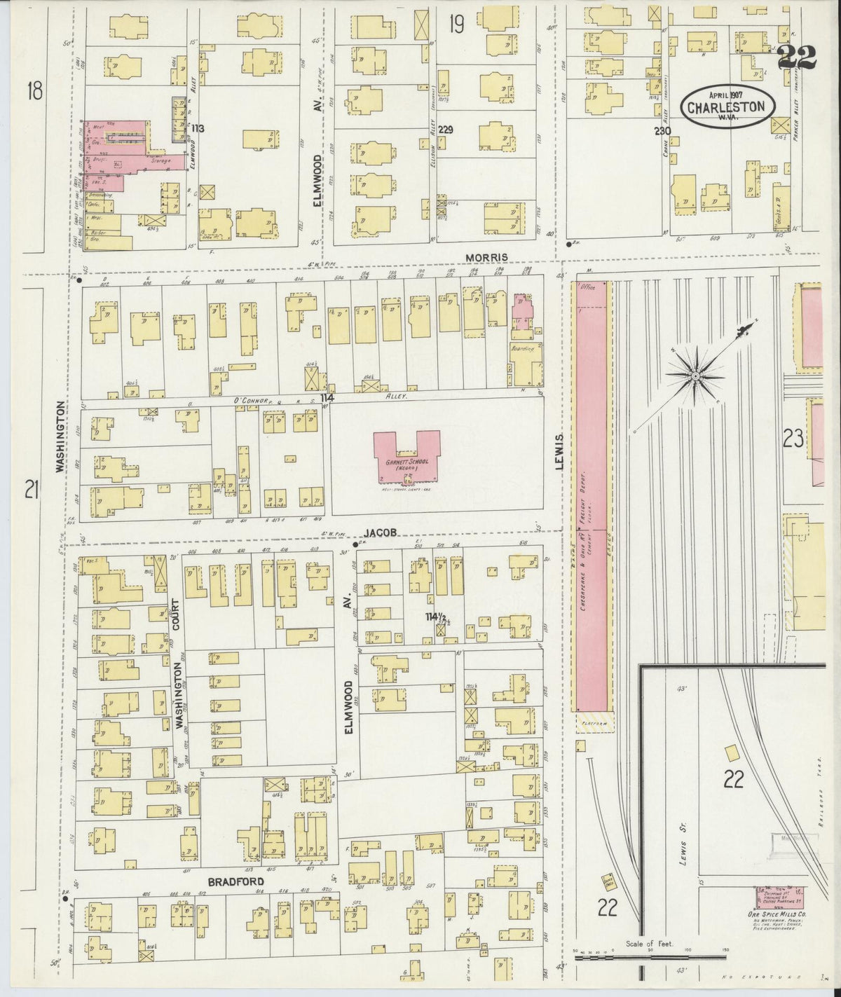 Sanborn Fire Insurance Map from Charleston, Kanawha County, West Virginia (1907), Sheet #0022 - Complete Map Set gallery image, historic Sanborn map, vintage wall art, West Virginia West Virginia