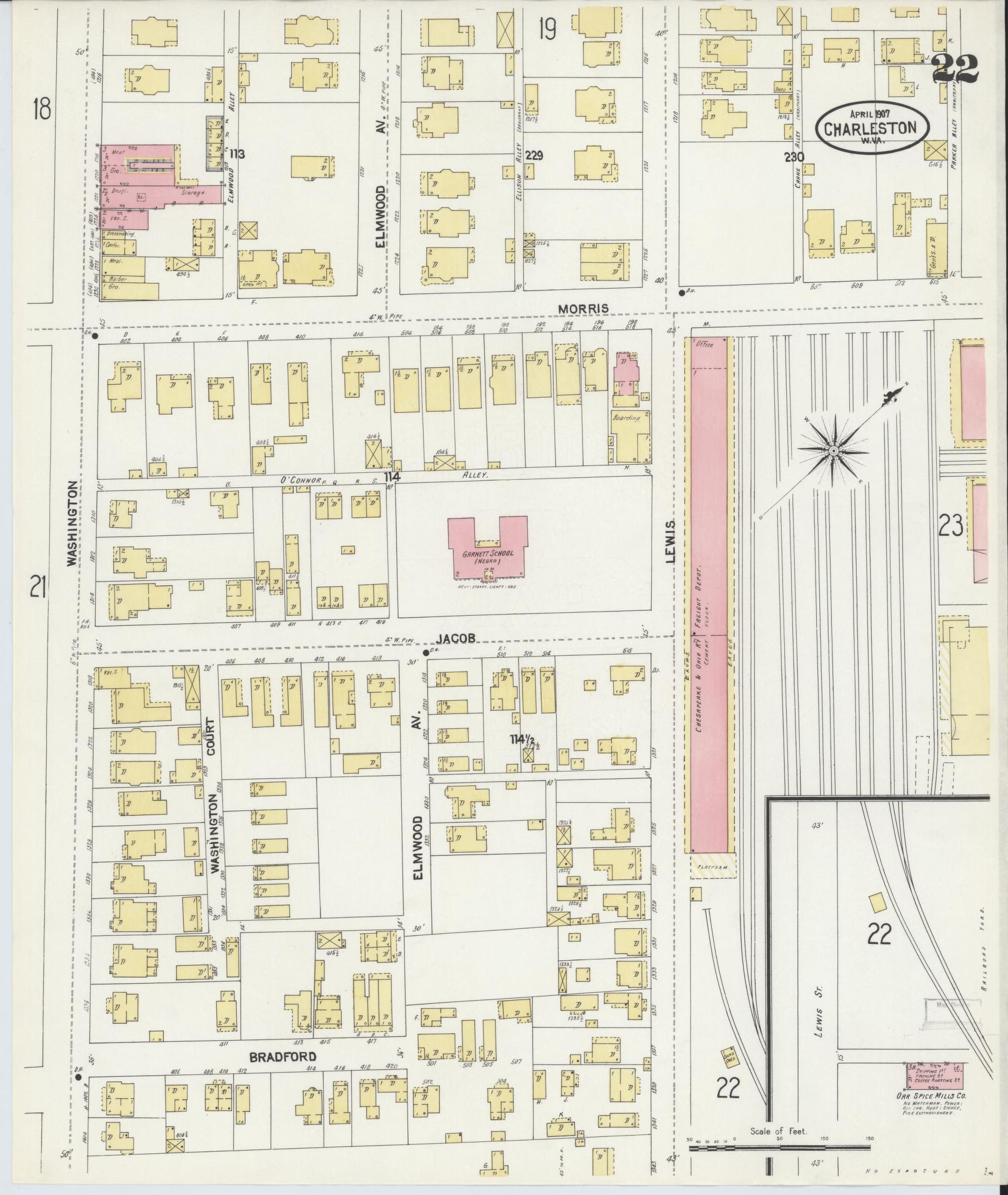 Sanborn Fire Insurance Map from Charleston, Kanawha County, West Virginia (1907), Sheet #0022 - Complete Map Set gallery image, historic Sanborn map, vintage wall art, West Virginia West Virginia