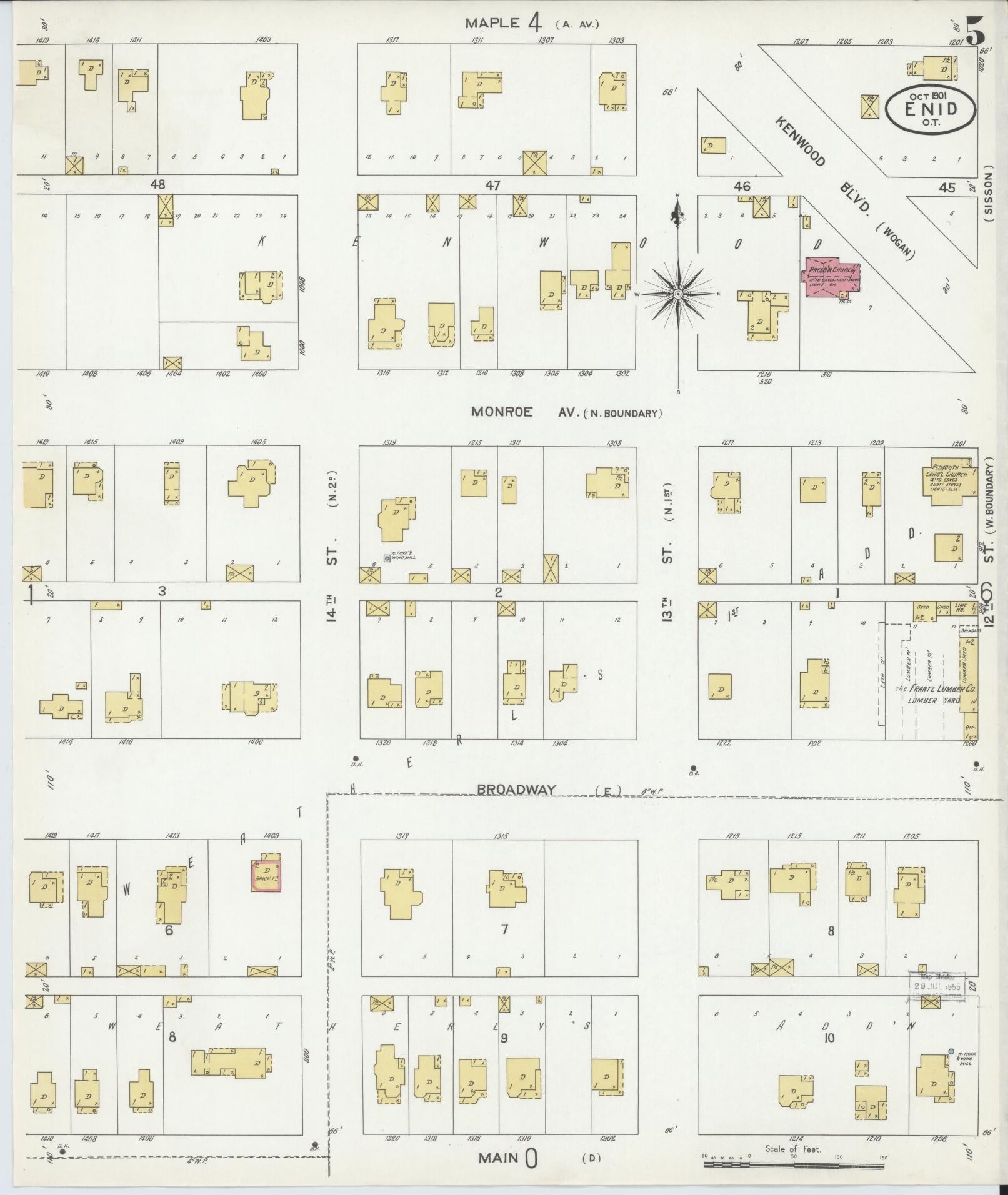 Sanborn Fire Insurance Map from Enid, Garfield County, Oklahoma (1901), Sheet #0005 - Historic Sanborn Fire Insurance Map Print, vintage old map wall art, antique decor, genealogy gift, Oklahoma Oklahoma map