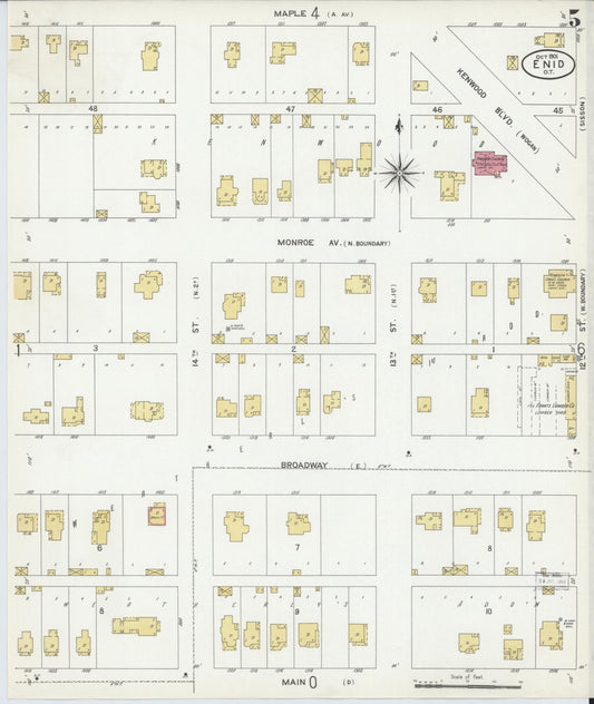 Sanborn Fire Insurance Map from Enid, Garfield County, Oklahoma (1901), Sheet #0005 - Historic Sanborn Fire Insurance Map Print, vintage old map wall art, antique decor, genealogy gift, Oklahoma Oklahoma map
