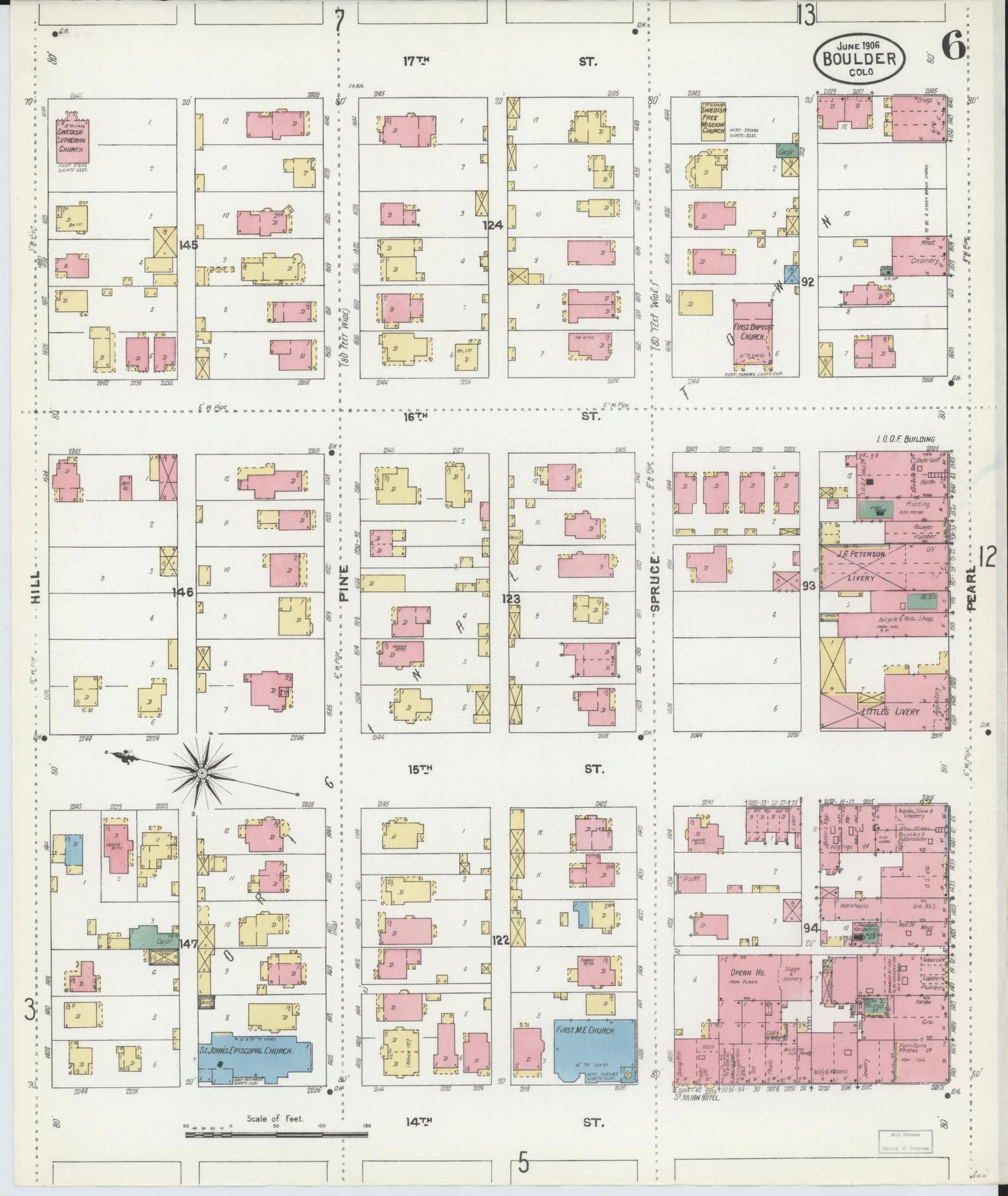 Sanborn Fire Insurance Map from Boulder, Boulder County, Colorado (1906), Sheet #0006 - Historic Sanborn Fire Insurance Map Print, vintage old map wall art, antique decor, genealogy gift, Colorado Colorado map