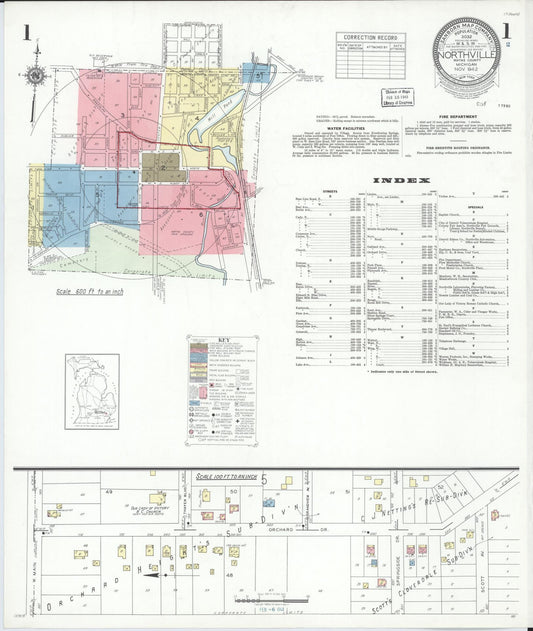 Sanborn Fire Insurance Map from Northville, Wayne County, Michigan (1942), Sheet #0001 - Historic Sanborn Fire Insurance Map Print, vintage old map wall art, antique decor, genealogy gift, Michigan Michigan map