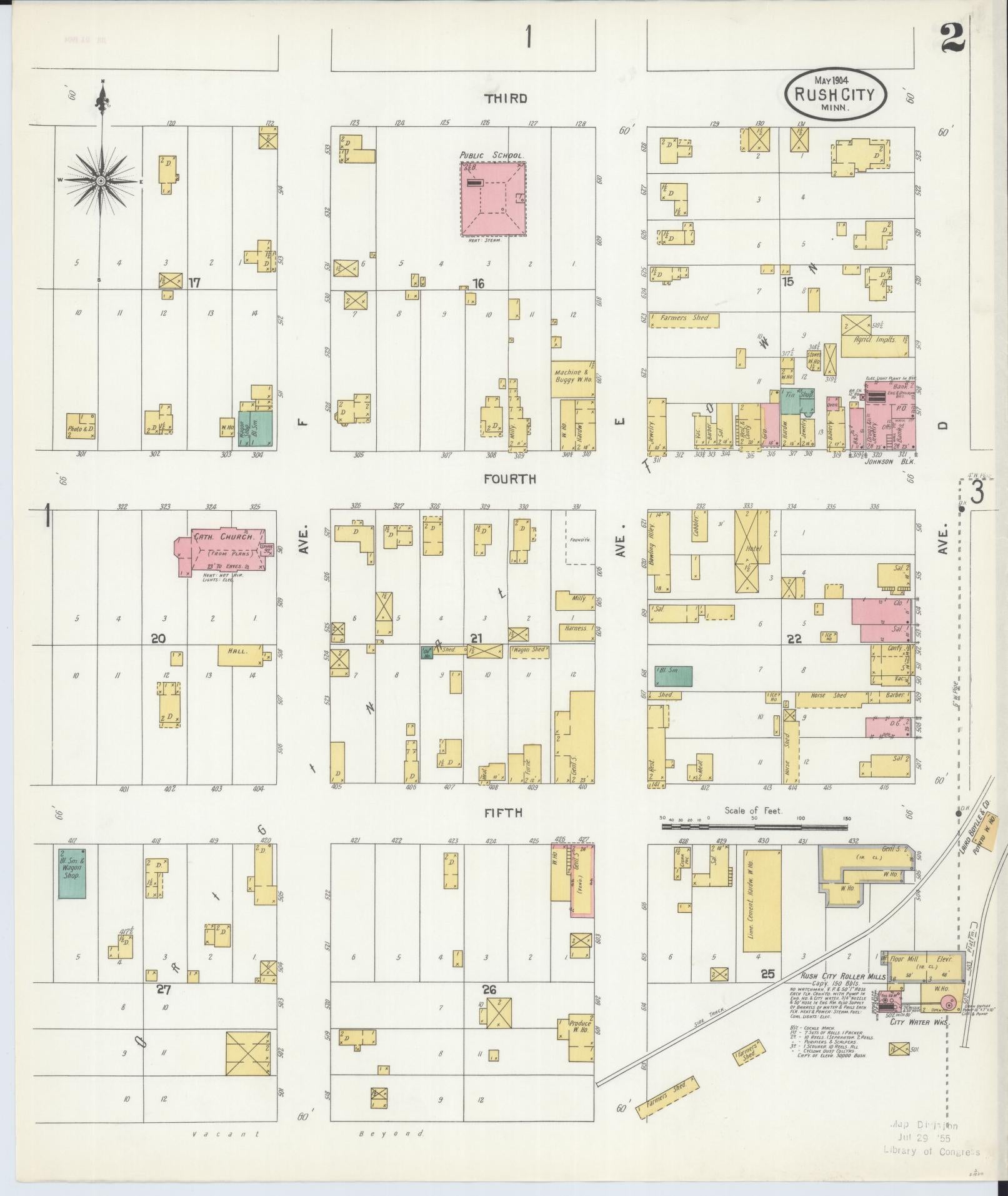 Sanborn Fire Insurance Map from Rush City, Chisago County, Minnesota (1904), Sheet #0002 - Complete Map Set gallery image, historic Sanborn map, vintage wall art, Minnesota Minnesota