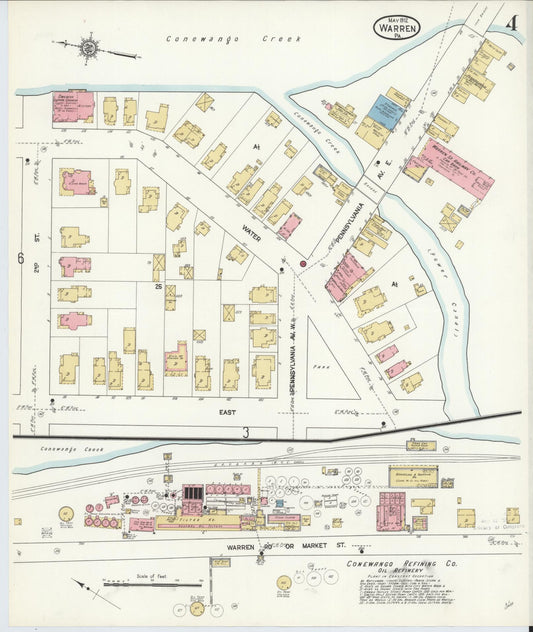 Sanborn Fire Insurance Map from Warren, Warren County, Pennsylvania (1912), Sheet #0004 - Historic Sanborn Fire Insurance Map Print, vintage old map wall art, antique decor, genealogy gift, Pennsylvania Pennsylvania map