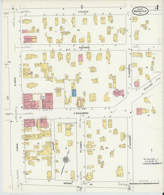 Sanborn Fire Insurance Map from Mansfield, Tioga County, Pennsylvania (1911), Sheet #0004 - Historic Sanborn Fire Insurance Map Print, vintage old map wall art, antique decor, genealogy gift, Pennsylvania Pennsylvania map