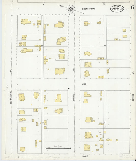 Sanborn Fire Insurance Map from San Angelo, Tom Green County, Texas (1904), Sheet #0006 - Historic Sanborn Fire Insurance Map Print, vintage old map wall art, antique decor, genealogy gift, Texas Texas map