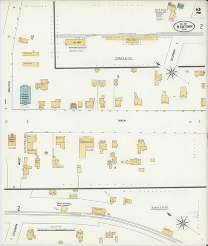 Sanborn Fire Insurance Map from Newtown, Fairfield County, Connecticut (1901), Sheet #0002 - Complete Map Set gallery image, historic Sanborn map, vintage wall art, Connecticut Connecticut