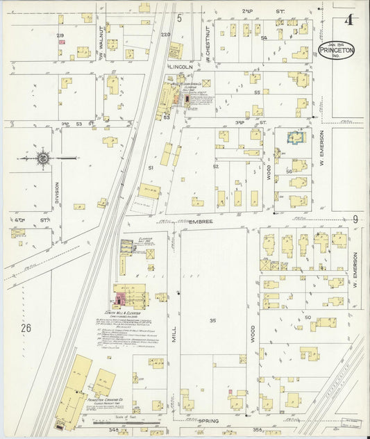 Sanborn Fire Insurance Map from Princeton, Gibson County, Indiana (1914), Sheet #0004 - Historic Sanborn Fire Insurance Map Print, vintage old map wall art, antique decor, genealogy gift, Indiana Indiana map