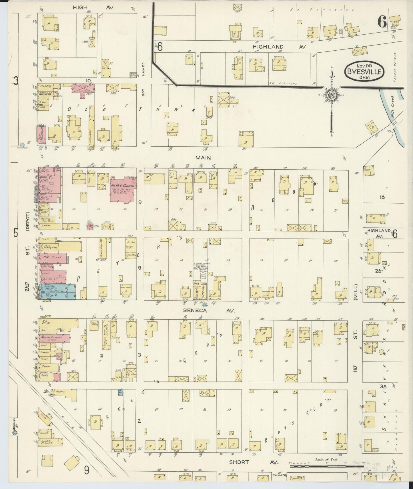 Sanborn Fire Insurance Map from Byesville, Guernsey County, Ohio (1913), Sheet #0006 - Historic Sanborn Fire Insurance Map Print, vintage old map wall art, antique decor, genealogy gift, Ohio Ohio map