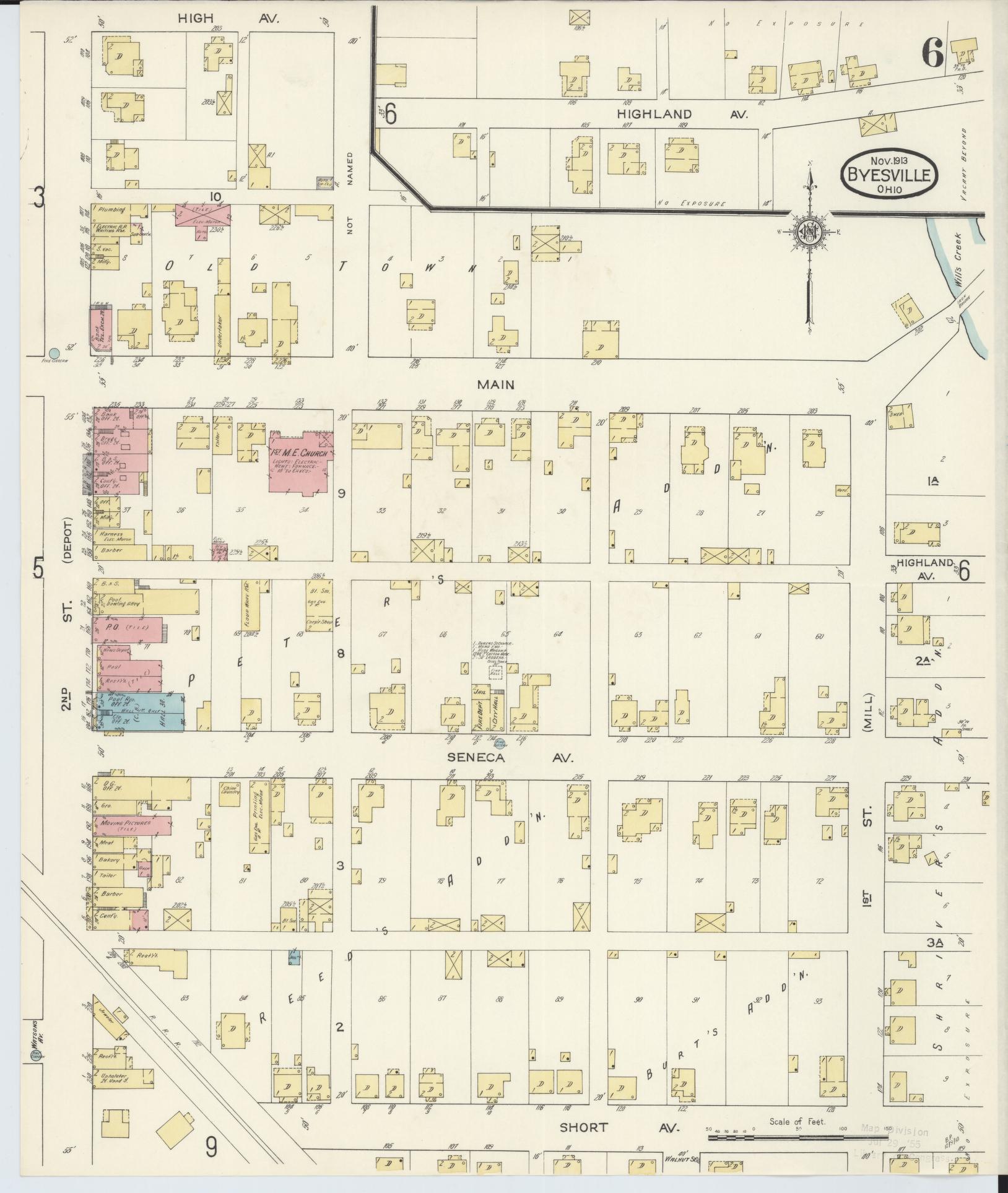 Sanborn Fire Insurance Map from Byesville, Guernsey County, Ohio (1913), Sheet #0006 - Historic Sanborn Fire Insurance Map Print, vintage old map wall art, antique decor, genealogy gift, Ohio Ohio map