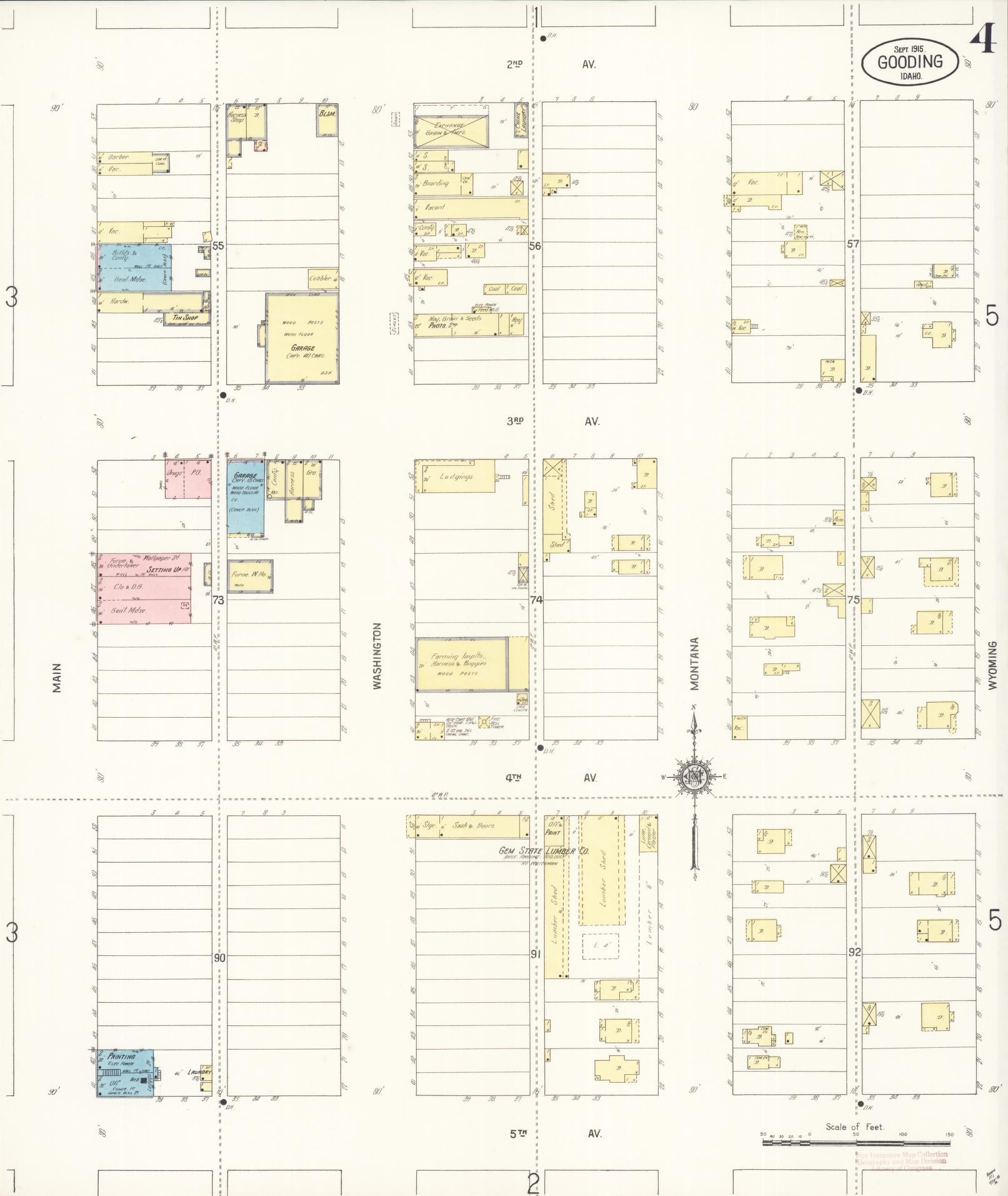 Sanborn Fire Insurance Map from Gooding, Gooding County, Idaho (1915), Sheet #0004 - Historic Sanborn Fire Insurance Map Print, vintage old map wall art, antique decor, genealogy gift, Idaho Idaho map