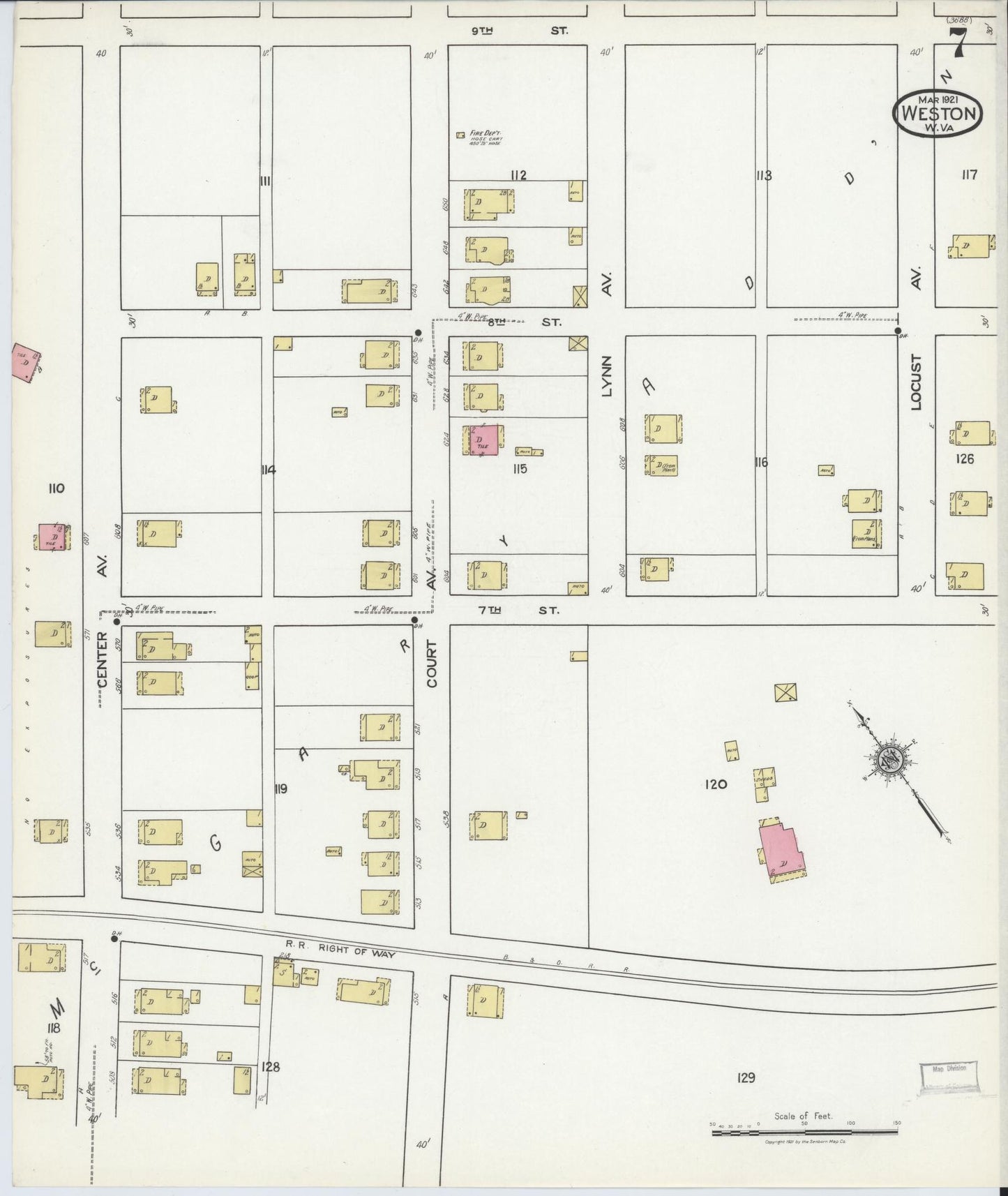 Sanborn Fire Insurance Map from Weston, Lewis County, West Virginia (1921), Sheet #0007 - Complete Map Set gallery image, historic Sanborn map, vintage wall art, West Virginia West Virginia