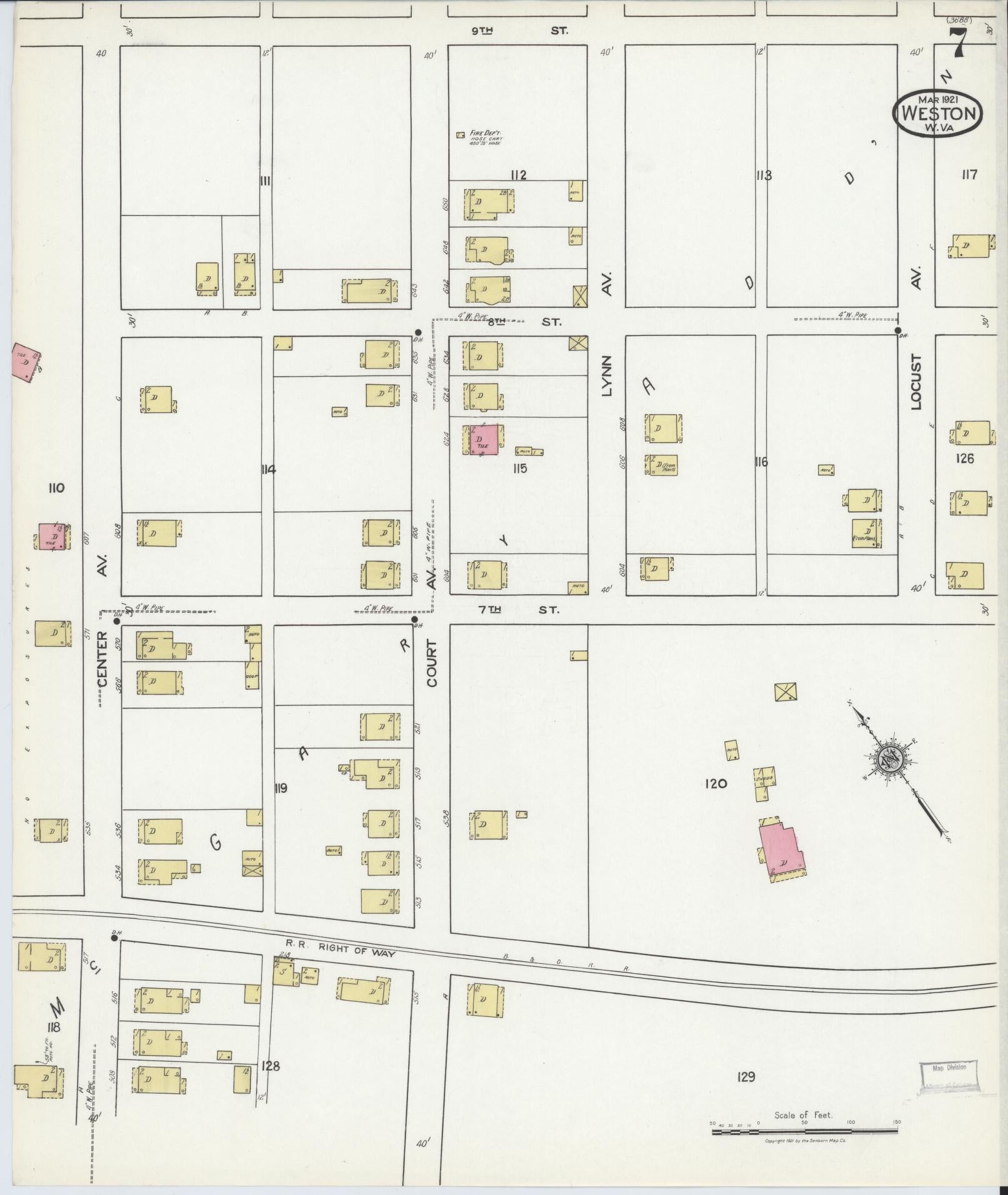 Sanborn Fire Insurance Map from Weston, Lewis County, West Virginia (1921), Sheet #0007 - Complete Map Set gallery image, historic Sanborn map, vintage wall art, West Virginia West Virginia