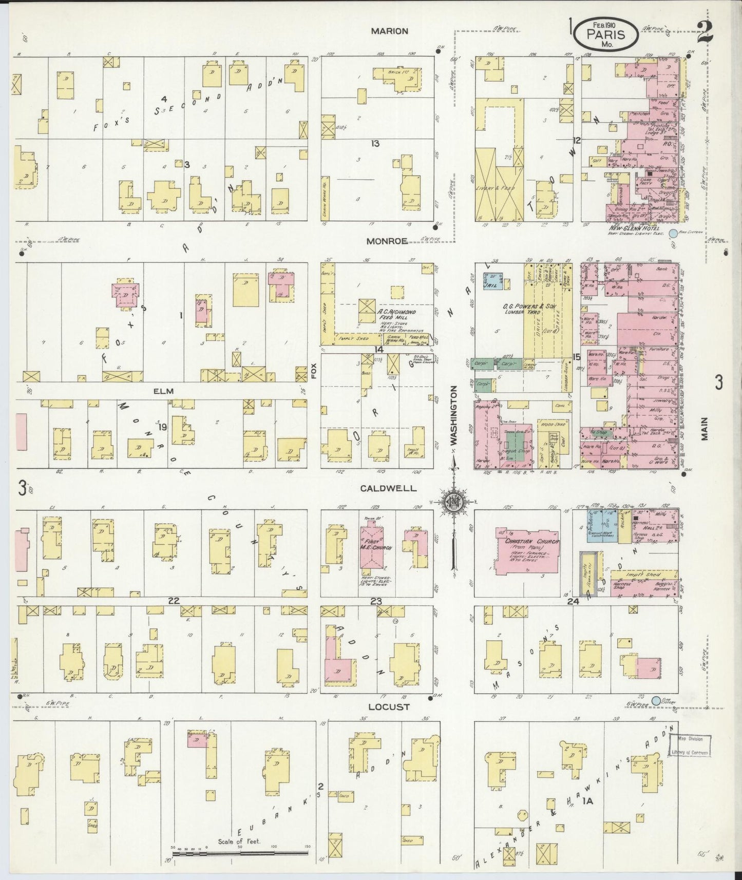 Sanborn Fire Insurance Map from Paris, Monroe County, Missouri (1910), Sheet #0002 - Complete Map Set gallery image, historic Sanborn map, vintage wall art, Missouri Missouri