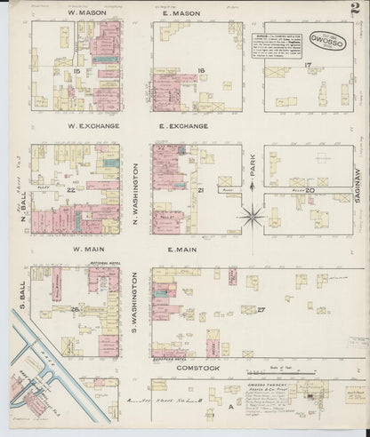 Sanborn Fire Insurance Map from Owosso, Shiawassee County, Michigan (1884), Sheet #0002 - Complete Map Set gallery image, historic Sanborn map, vintage wall art, Michigan Michigan
