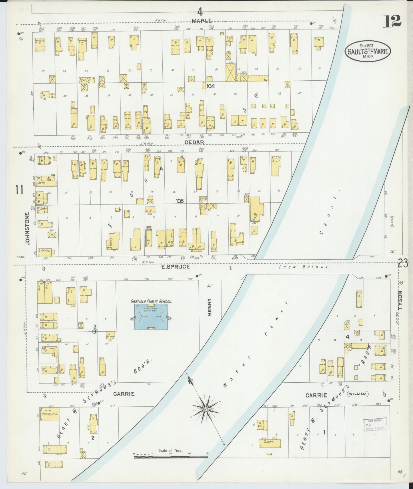 Sanborn Fire Insurance Map from Sault Sainte Marie, Chippewa County, Michigan (1902), Sheet #0012 - Complete Map Set gallery image, historic Sanborn map, vintage wall art, Michigan Michigan