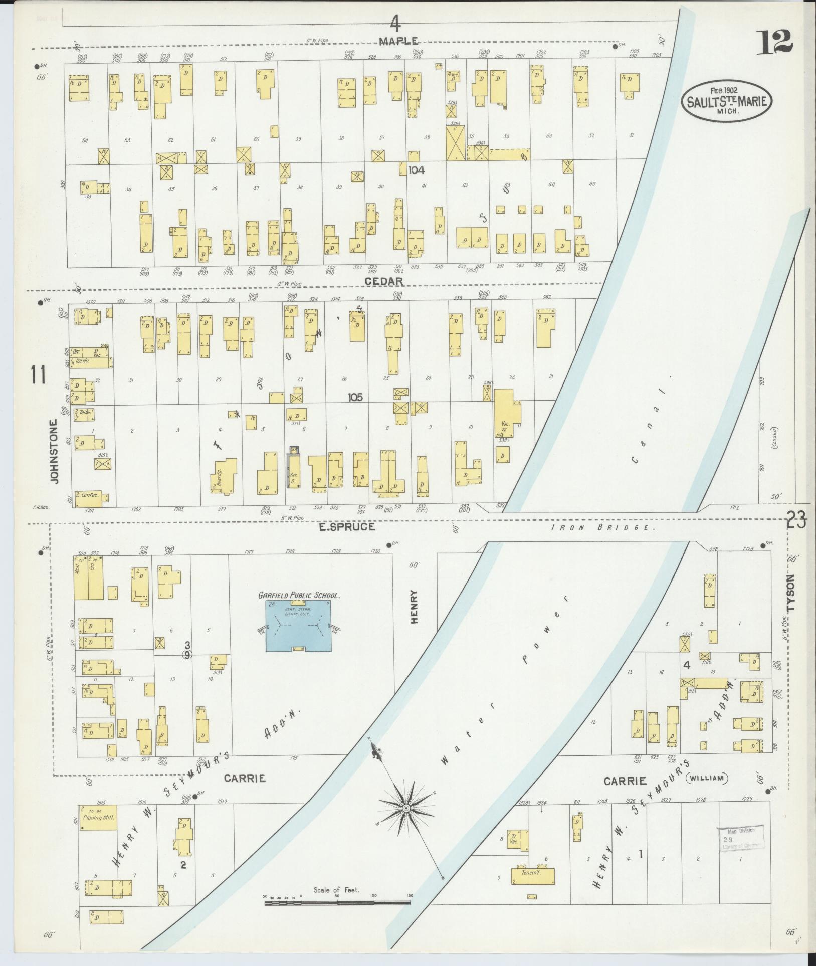 Sanborn Fire Insurance Map from Sault Sainte Marie, Chippewa County, Michigan (1902), Sheet #0012 - Complete Map Set gallery image, historic Sanborn map, vintage wall art, Michigan Michigan