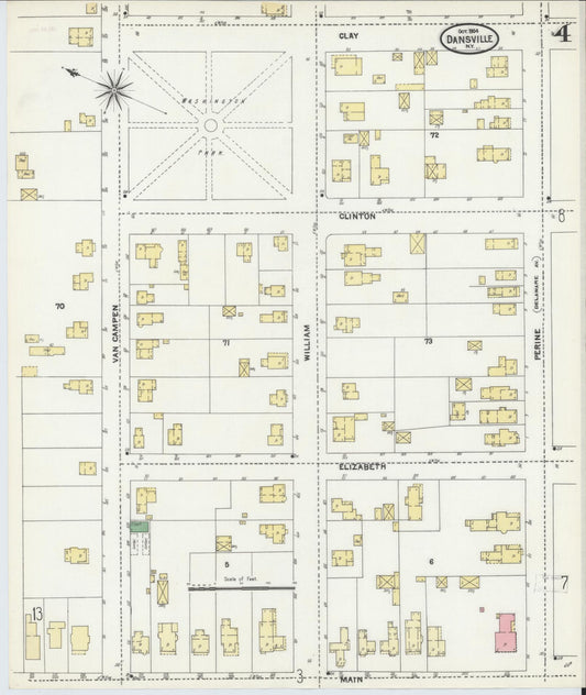 Sanborn Fire Insurance Map from Dansville, Livingston County, New York (1904), Sheet #0004 - Historic Sanborn Fire Insurance Map Print, vintage old map wall art, antique decor, genealogy gift, New York New York map