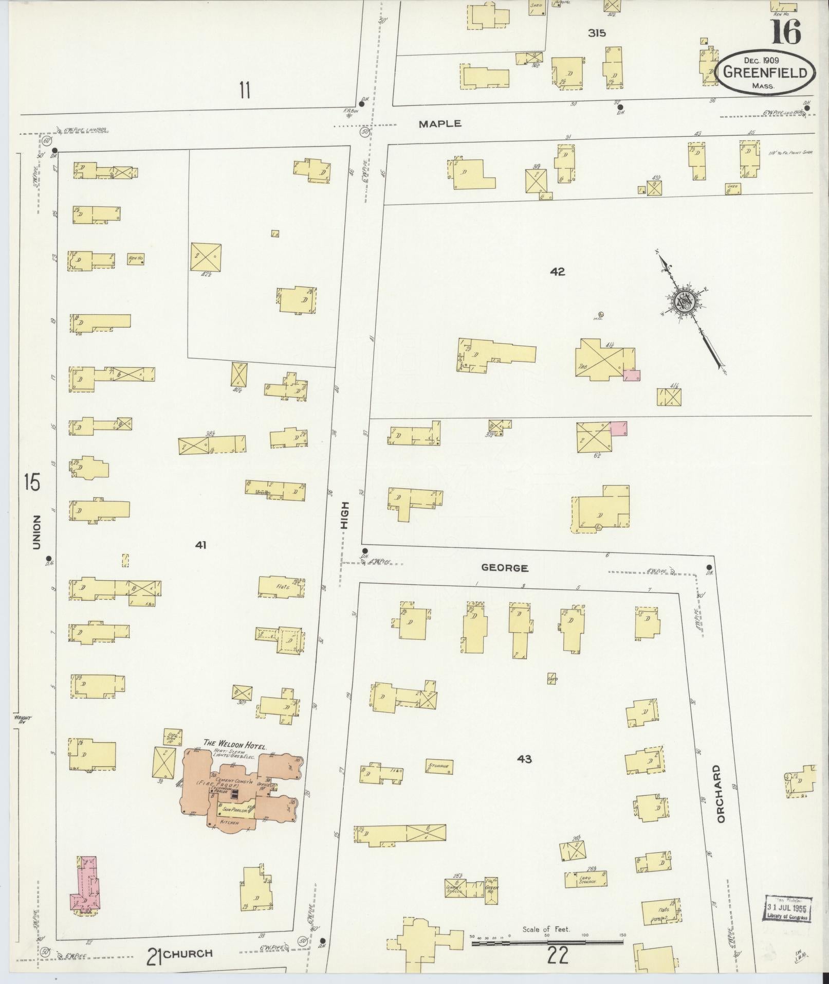 Sanborn Fire Insurance Map from Greenfield, Franklin County, Massachusetts (1909), Sheet #0016 - Complete Map Set gallery image, historic Sanborn map, vintage wall art, Massachusetts Massachusetts